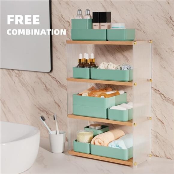 Stackable Drawer Organizer Set Makeup Vanity Desk Storage Bins Kitchen Office - Picture 5 of 7